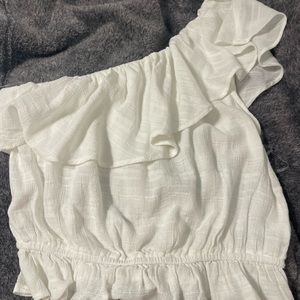 White American eagle one shoulder ruffle tank top